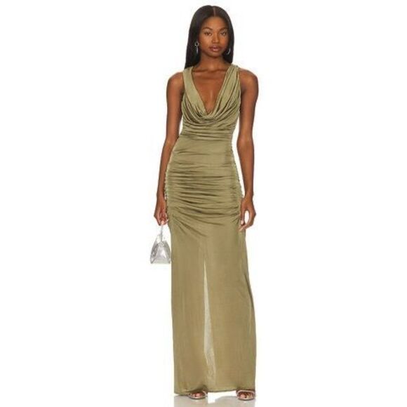 GAUGE81 Dresses & Skirts - NWT Gauge81 Cowl Neck Ruched Crisscross Open Back Ina Long Dress Cumin Size 36/